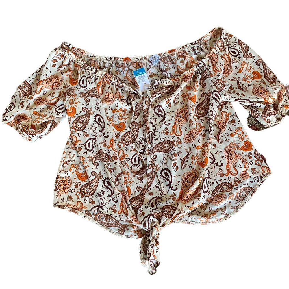 RUE21 PLUS BROWN & ORANGE PAISLEY DESIGN BLOUSE SIZES 3X AND 4X NWT